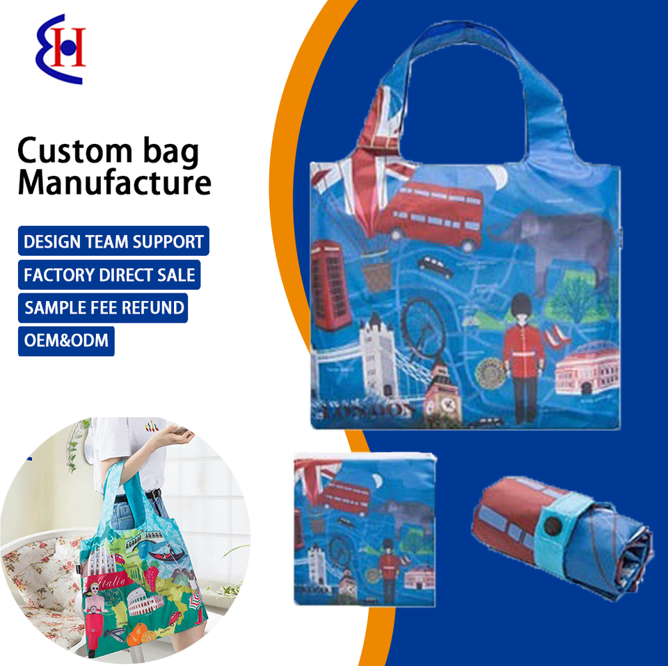 RPET Foldable Shopping Bag compact reusable tote with custom logo area
