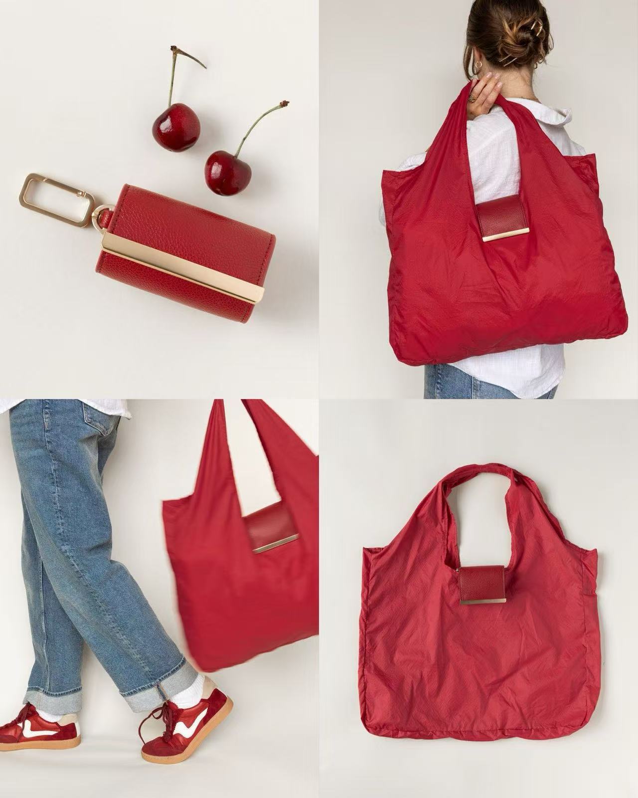 Reusable tote bag unfolded showing large capacity for grocery shopping