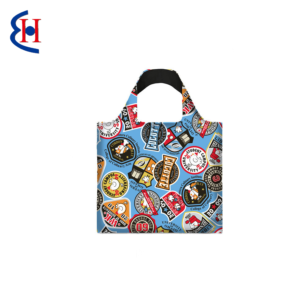 Cartoon Recycle Polyester Reusable Foldable Large Shopping Tote Bag Lightweight Portable Grocery Bag