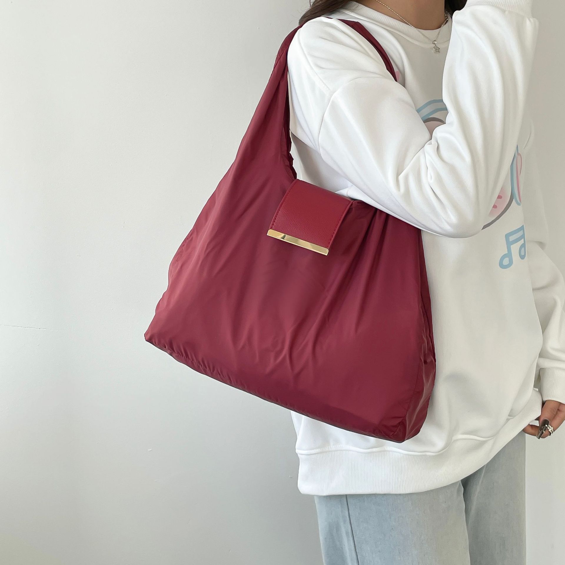 Custom printed foldable keychain tote bag with brand logo on nylon material