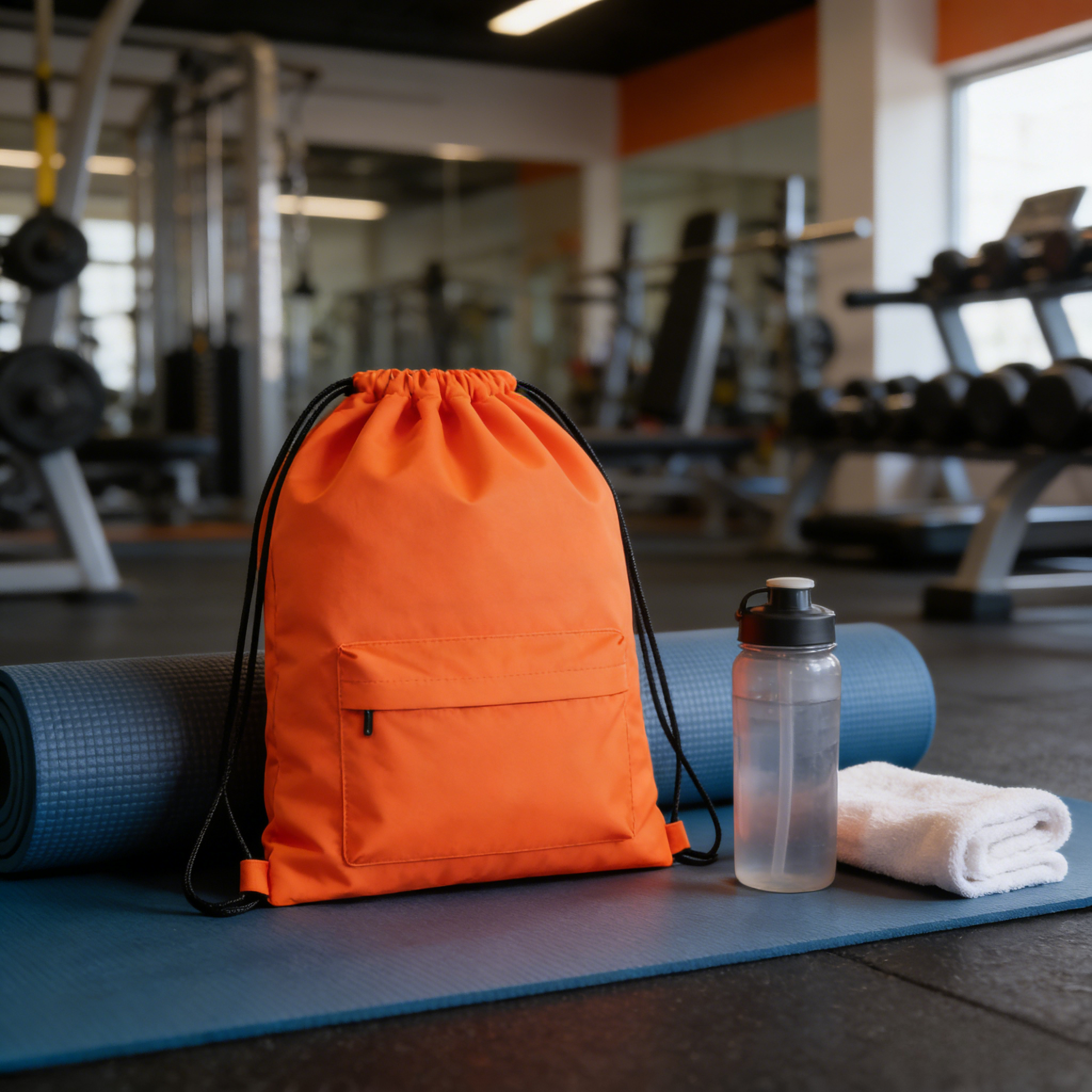 Custom printed RPET drawstring bag with brand logo for sports events and gyms