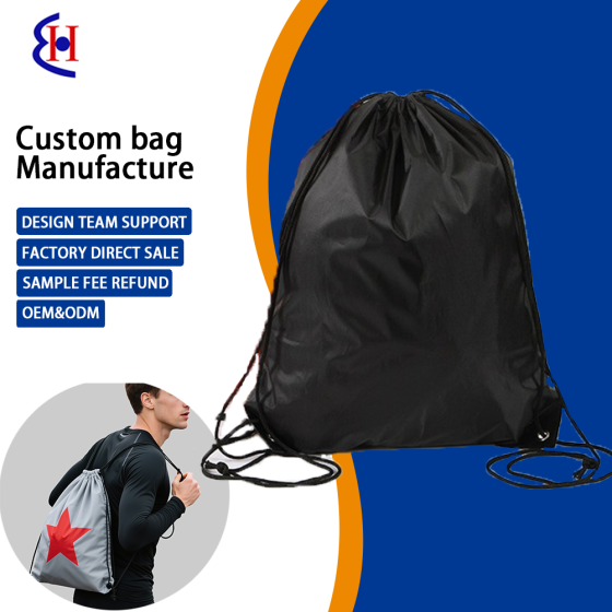 Waterproof Polyester Drawstring Backpack Lightweight Sports Gym Sack for Marathon Event Travel