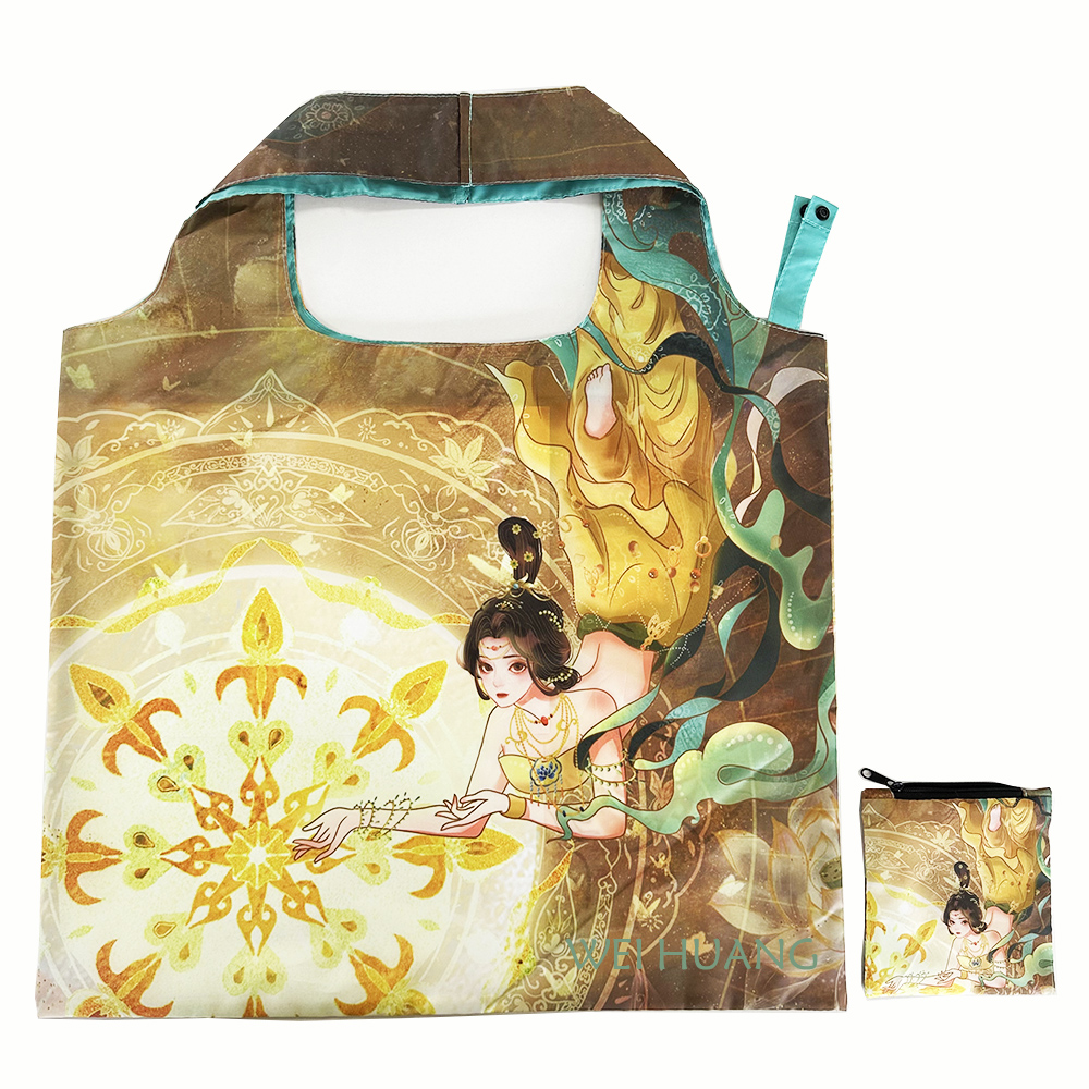 Foldable reusable shopping bag with full color digital printing custom artwork