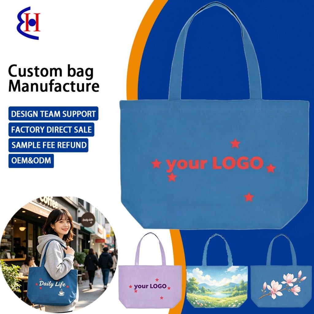 Reusable Printed Polyester Tote Bag Durable Lightweight Shoulder Shopping Bag for Daily Travel