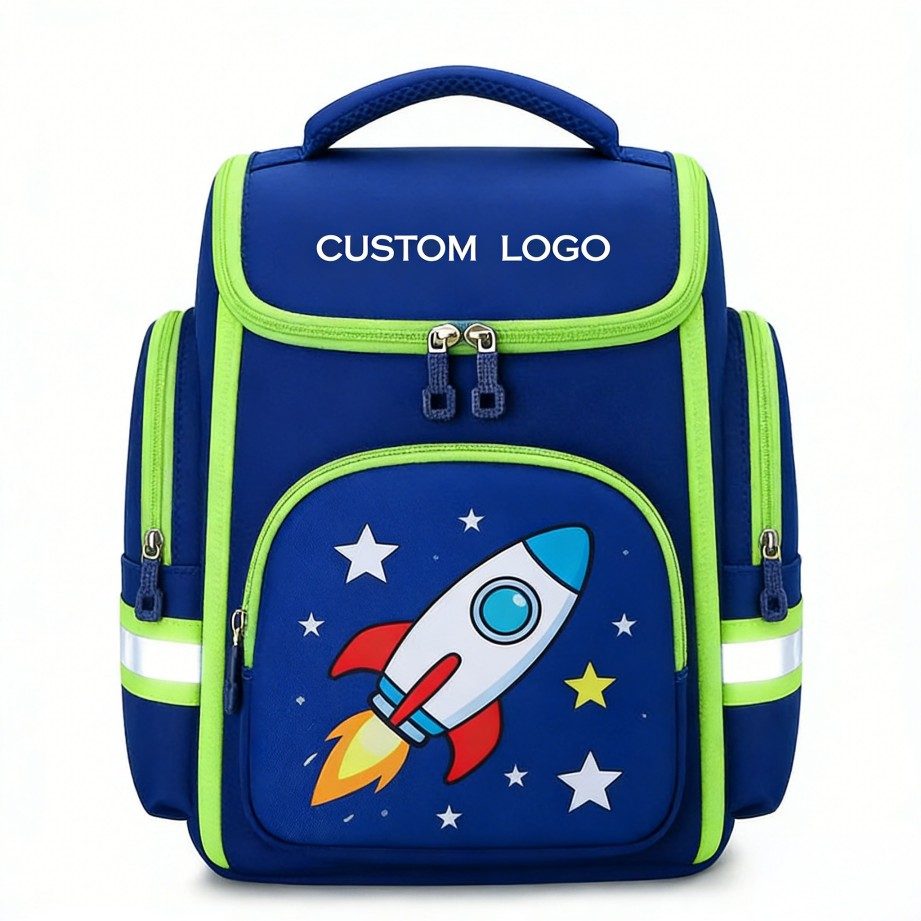 Cartoon kids backpack with heat transfer printed colorful character design