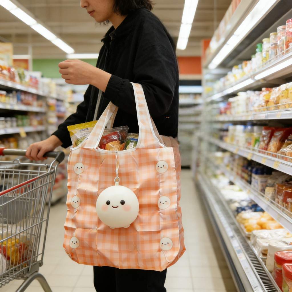 Plush doll shopping tote open view large capacity interior storage