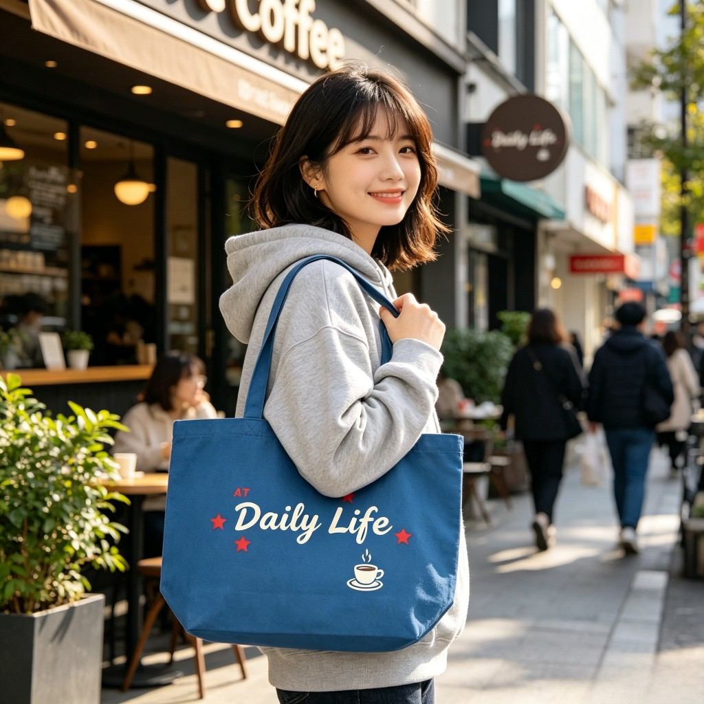 Canvas shopping bag handle detail reinforced cross stitched cotton straps
