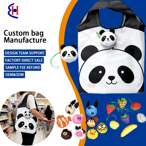 Foldable Polyester RPET Sublimation Tote Bag Reusable Lightweight Portable Shopping Shoulder Bag