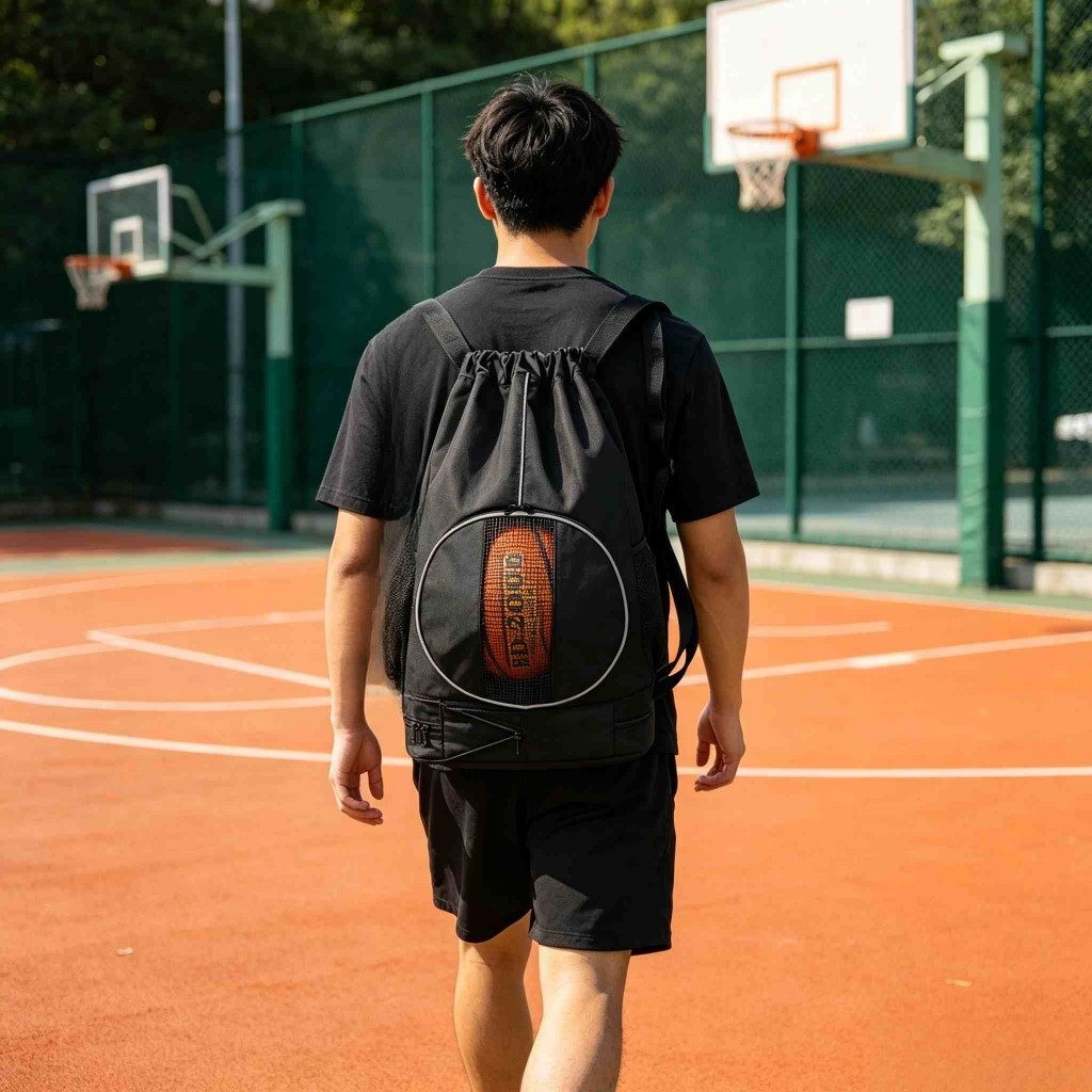 Folded sports drawstring bag compact storage travel size