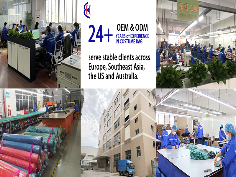 Eco bag manufacturer Weihuang Textile factory workshop with sewing machines and workers