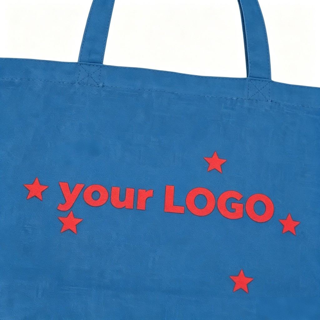 Canvas shopping bag front view custom printed cotton tote natural color