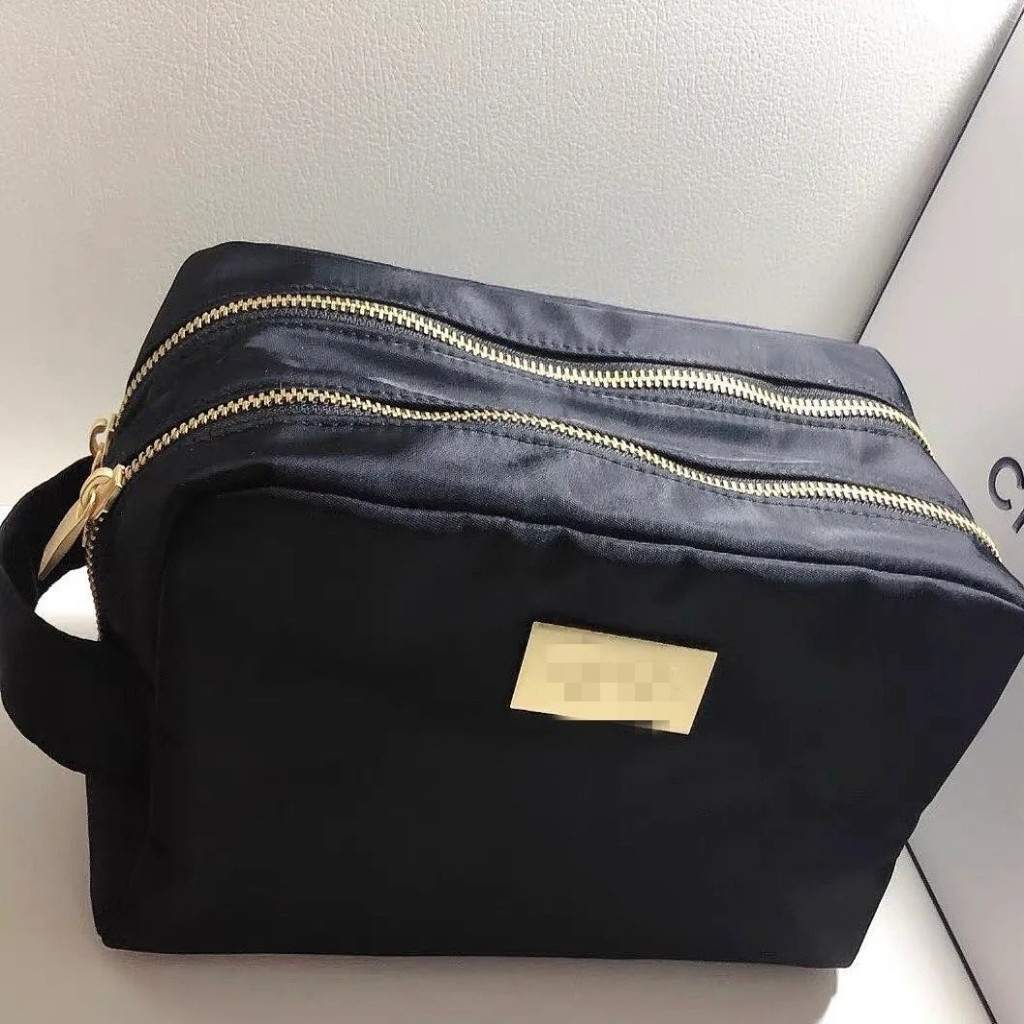 Double zipper nylon cosmetic pouch with carry handle