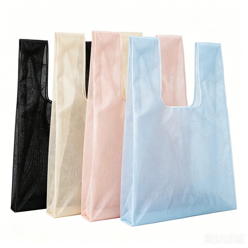 Transparent organza storage bag holding cosmetics and jewelry