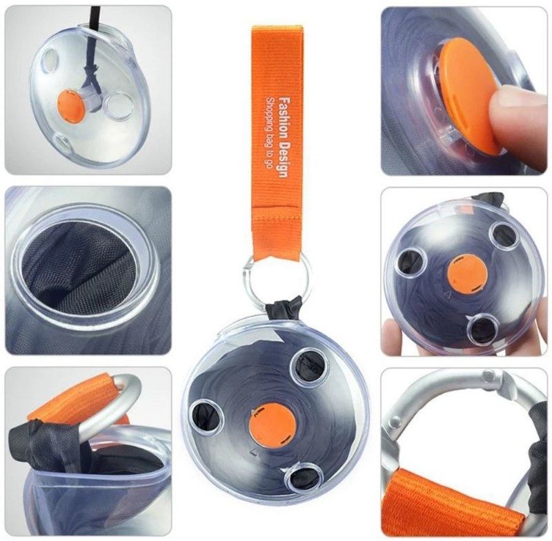 Wind-up retractable shopping bag unfolded full size