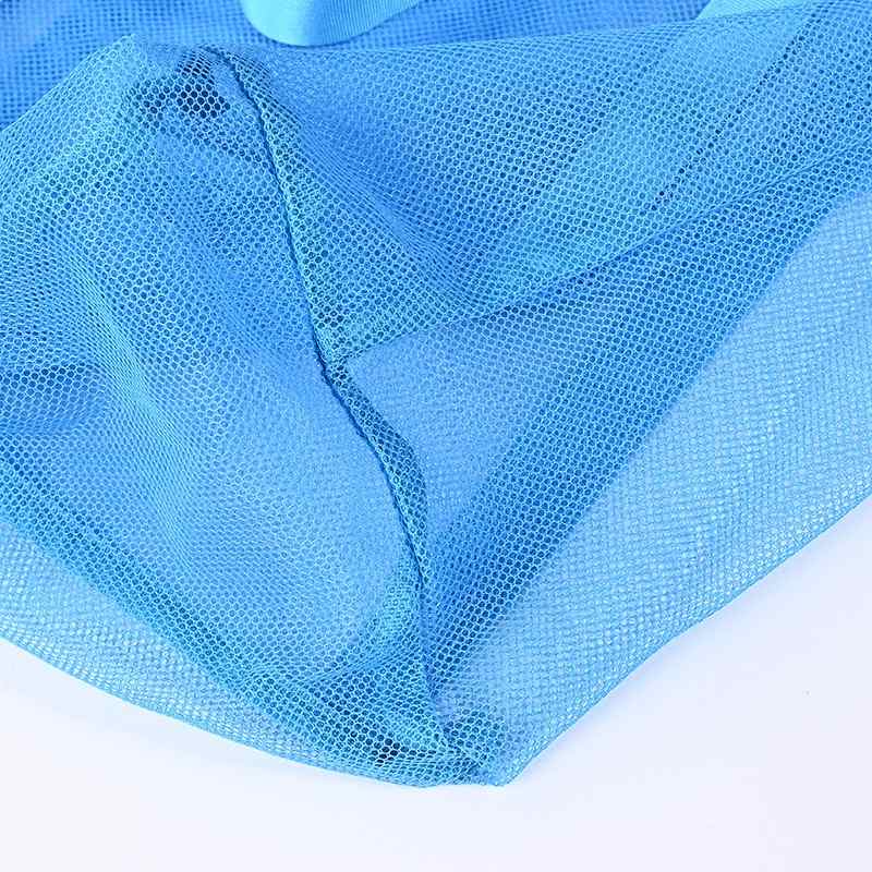 Foldable mesh hollow tote bag showing compact flat storage design