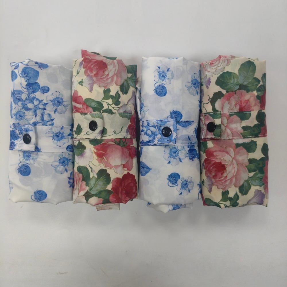 Floral ruffled tote bag showing multiple gorgeous floral pattern options