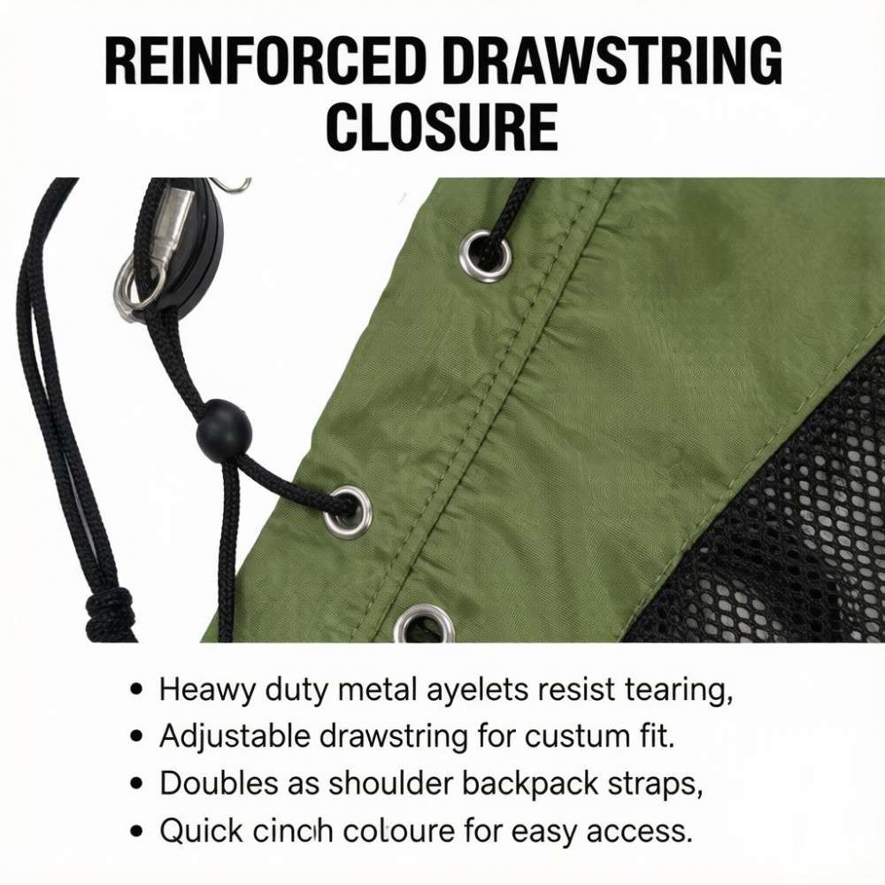 Gym mesh drawstring bag breathable mesh panel for ventilation and quick drying