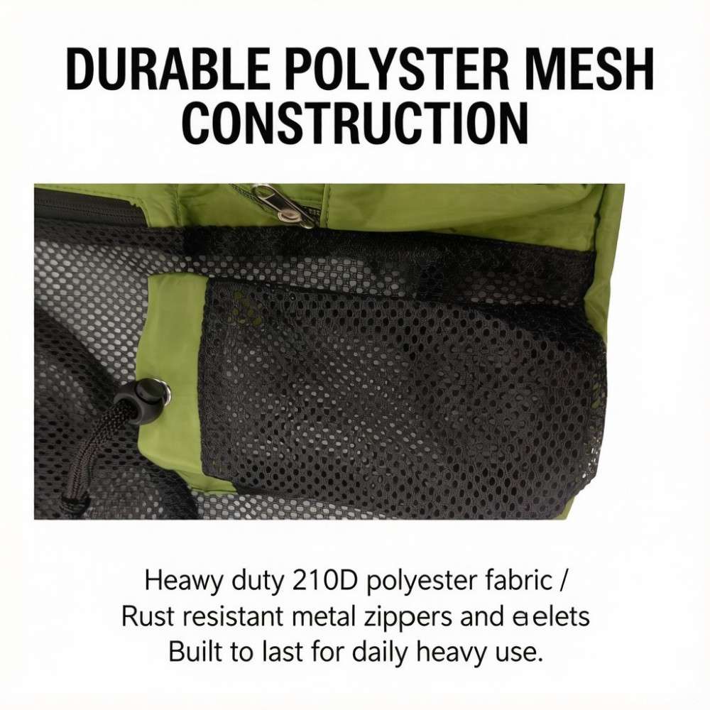 Durable 210D polyester fabric construction of gym mesh drawstring bag