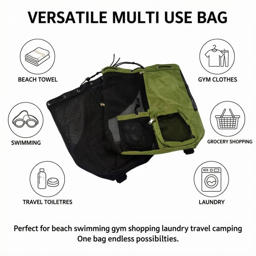 Gym mesh drawstring bag multi use scenarios beach gym grocery laundry travel