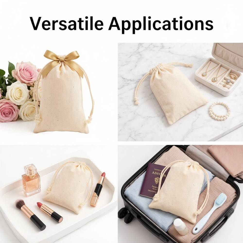 Custom cotton drawstring bag multi use scenarios gift wedding jewelry cosmetic retail promo