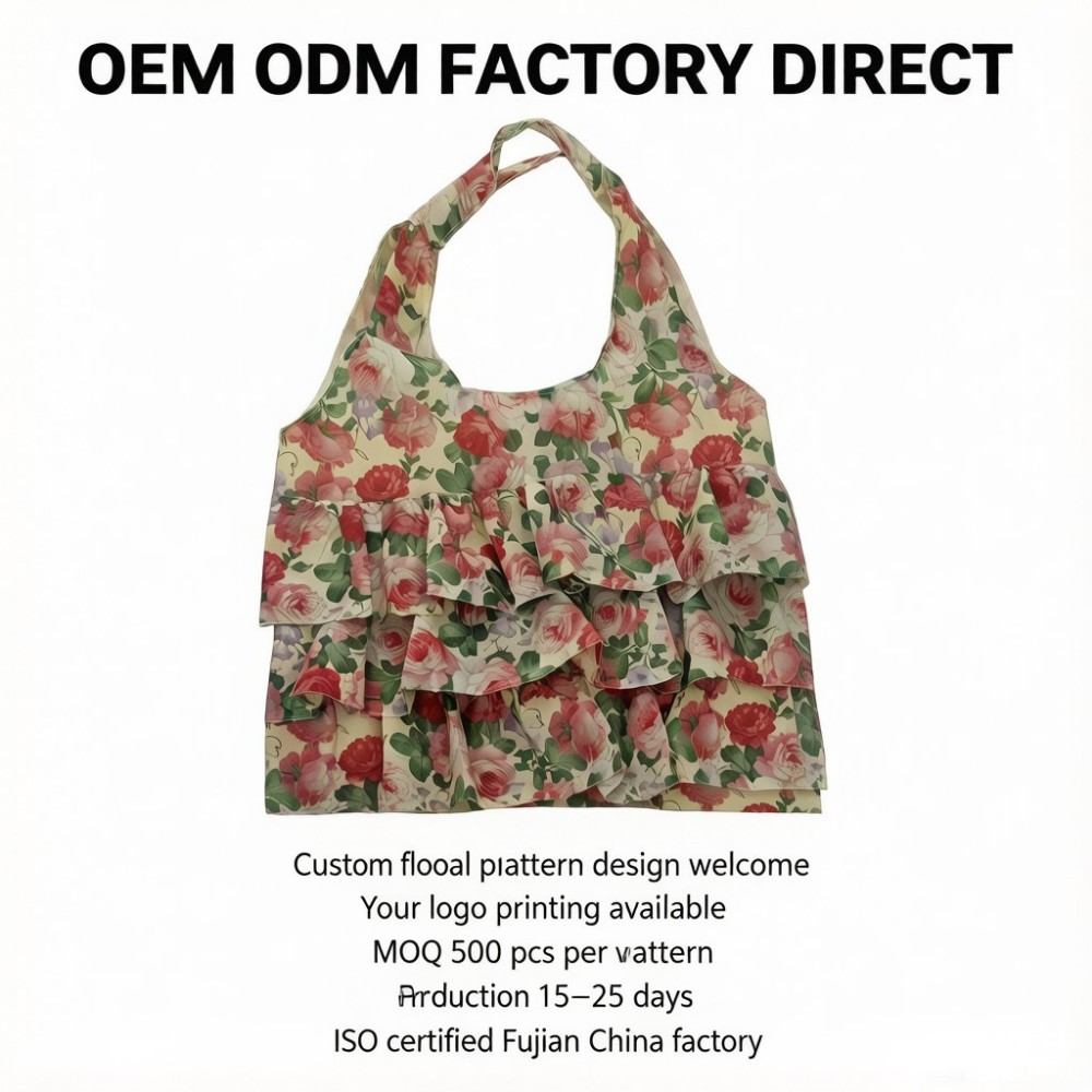 OEM ODM factory direct customization for floral ruffled tote bag custom pattern logo