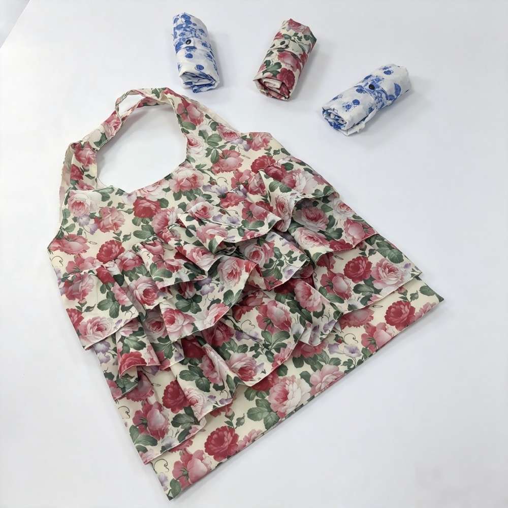 Floral Ruffled Skirt-Style Foldable Shopping Tote | Lightweight Reusable Grocery & Beach Bag with Multi-Layer Ruffle Design – Factory Direct from Weihang Textile